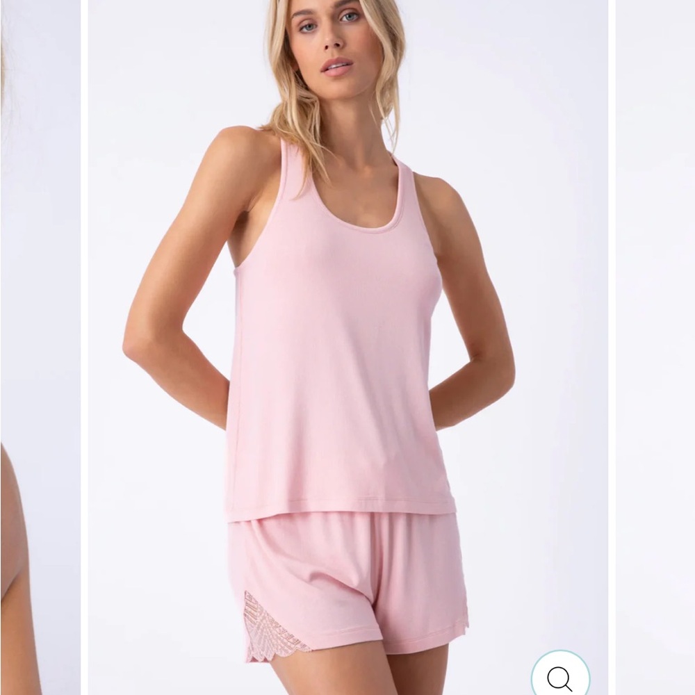 PJ Salvage Light Pink Rib Tank & Lace Trim Short Pajama Set